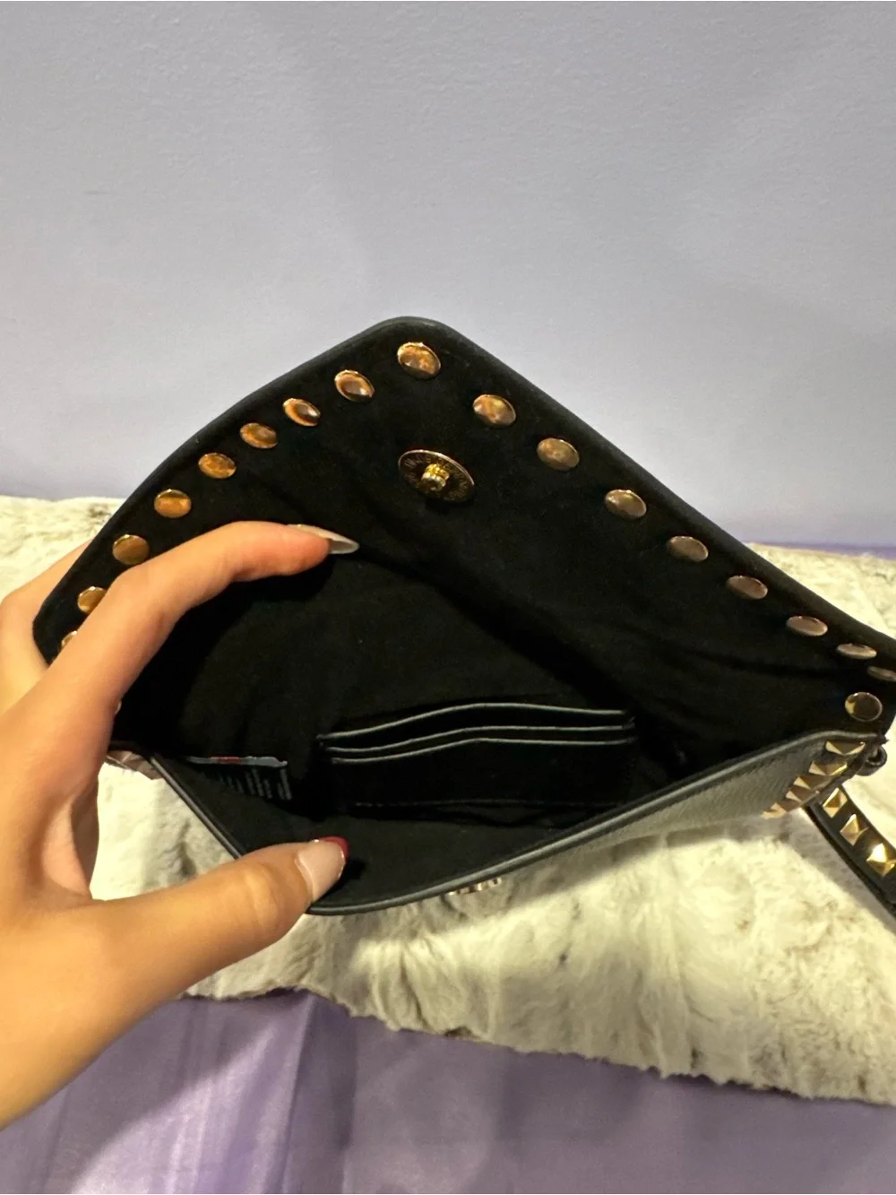 Black Studded Envelope Wristlet Clutch